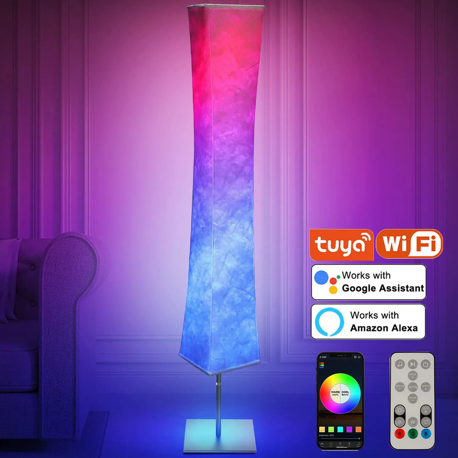 

Dream color LED Corner Floor Lamp Smart Wifi Alexa Control Music Sync RGB Modern Standing Lamp for Gaming Living Room Home Decor