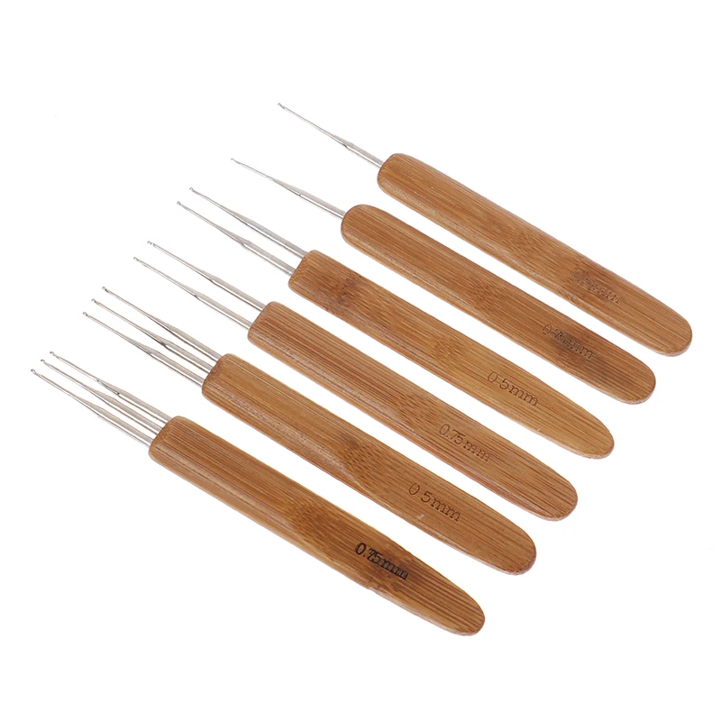 3Pcs Dreadlock Needle for Braid 0.5Mm 0.75Mm Natural Bamboo Dread-Lock Hair Weaving Tool Crochet Hook Dreads Loc