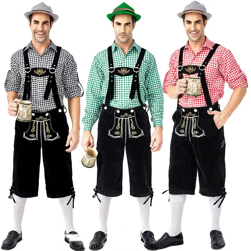

Men Oktoberfest Bavarian Beer Costume Halloween Carnival Party Cosplay Costume Suspenders Shorts Set Traditional Festival Outfit
