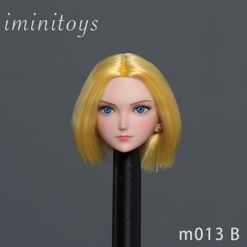 

Iminitoys M013B 1/6 Girl Head Sculpt Golden Hairs with Earrings Head Carving for 12" Female Action Figure Pale Skin Body Dolls