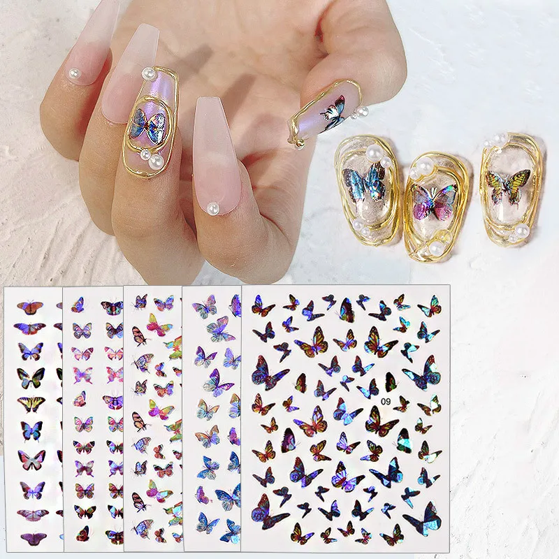 

1pc 3D Holographic Butterflies Nails Art Manicure Stickers Blue Black Decals Spring Theme Flowers Nail Manicure Wraps Decoration