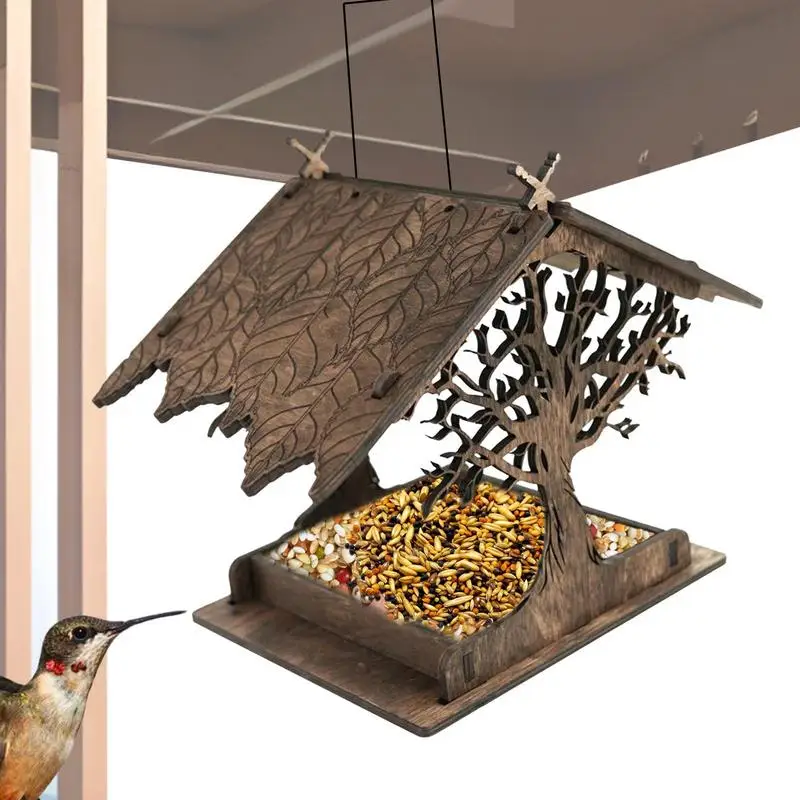 Waterproof Solid Cottage Wood Wild Bird Feeder Durable Wooden Hanging Bird Feeder Porch Bird House