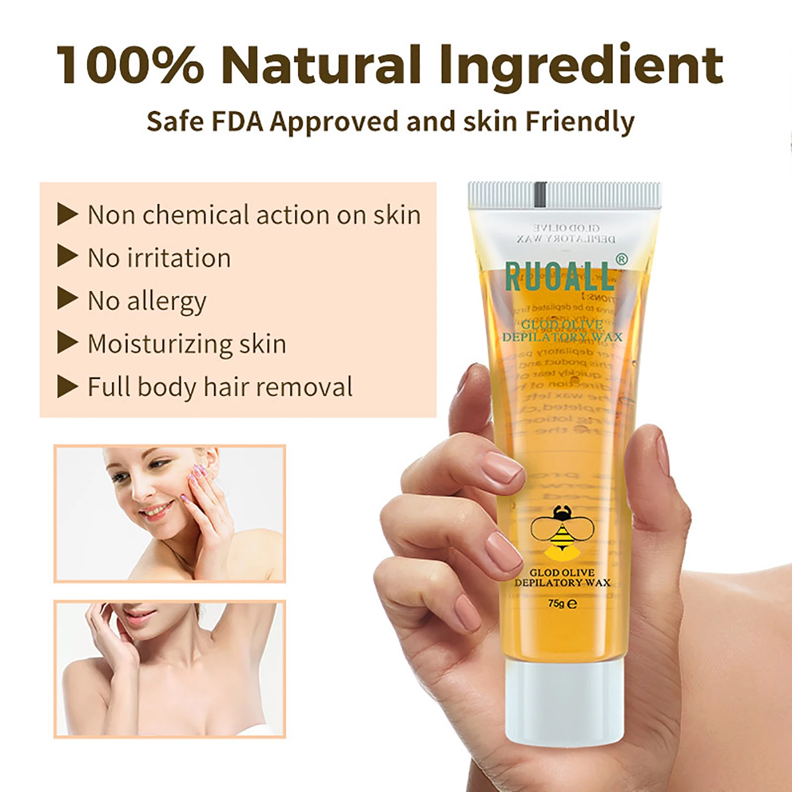 Сахарный воск для удаления волос Sugar Wax Hair Remover Waxing Strips Body Removal Kit for Women Strip Includes on.