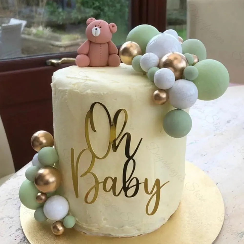 Акриловые украшения для торта Oh Baby 31 шт. металлические золотые и белые шарики из