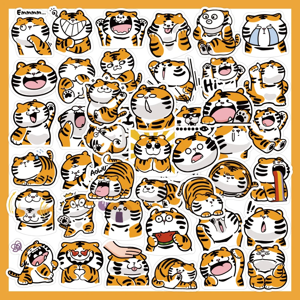 40PCS Cute Cartoon Tiger Stickers Children's Textbook Thermos Cup Trolley Case Diy Hand Account Deco Kawaii Stationery Stickers