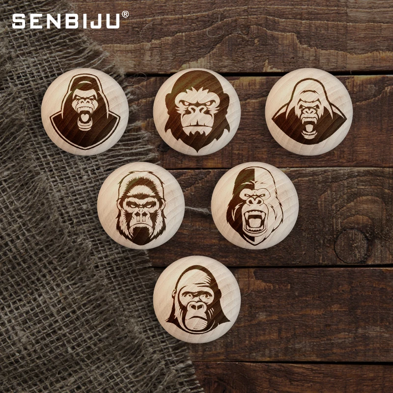 

Gorilla Cabinet Handle Monkey Figure Solid Wood Carved Window Single Hole Round Beech Cabinet Door Furniture Handle