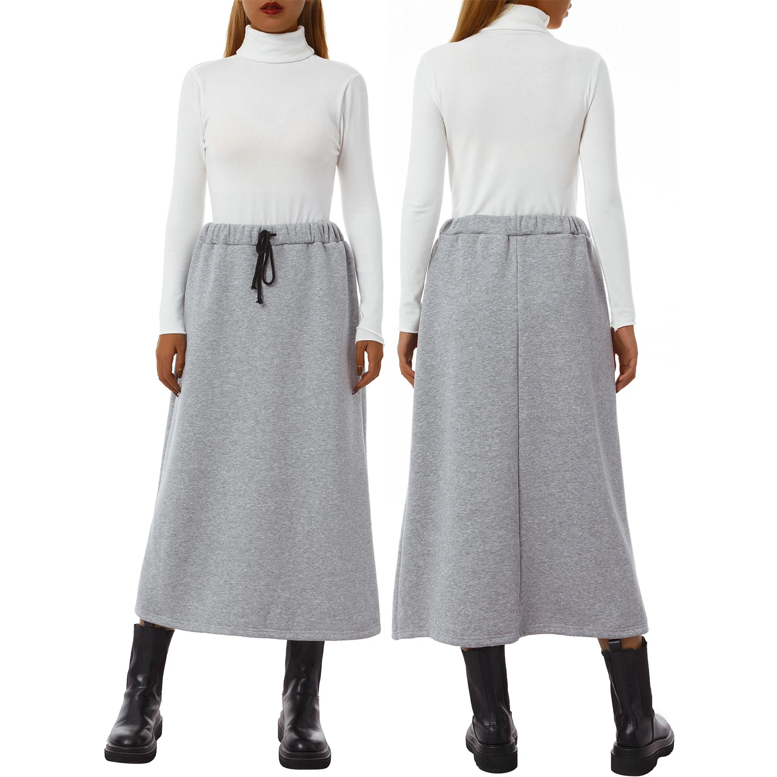 

Женская длинная юбка, винтажная элегантная Зимняя юбка с эластичным поясом для повседневной носки и свидания