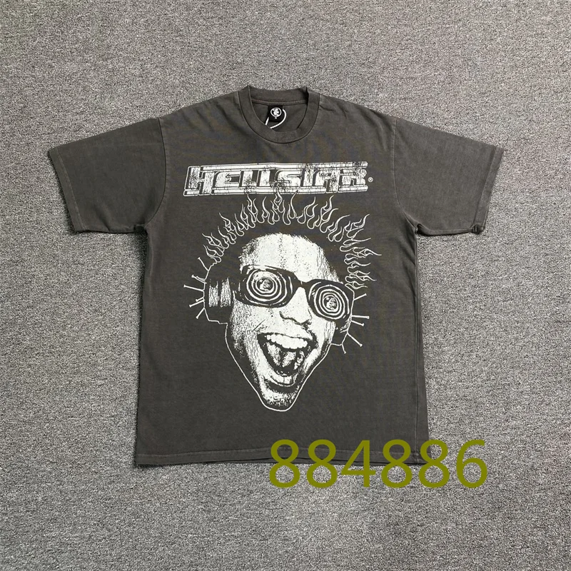 

Dark Grey Hellstar T-shirt Men Women High Quality Character Avatar Printing T-Shirt Street Short Sleeve