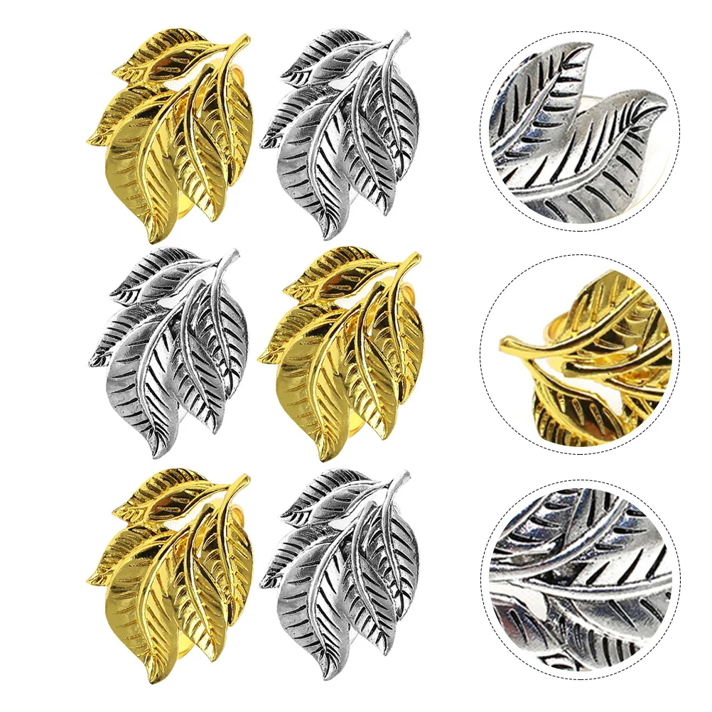 

6Pcs Dining Table Decorative Napkin Rings Creative Alloy Leaf Design Napkin Rings