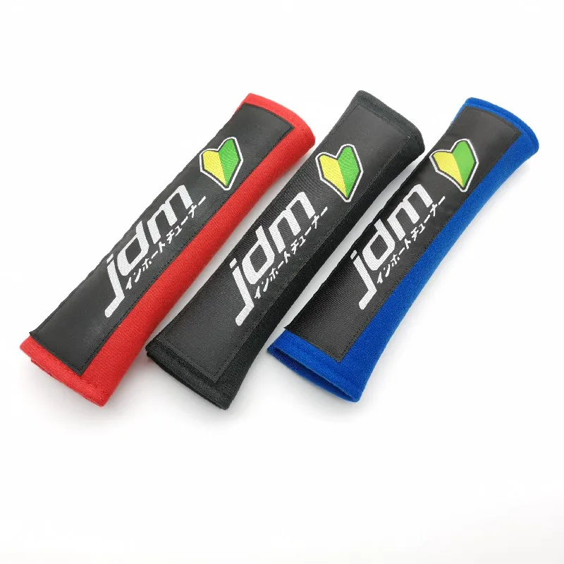 

2pcs Jdm Car Seat Belt Cover Shoulder Pad Textile Tag Decoration Novice Shield Emblem For Honda Toyota Mazda Auto Accessories