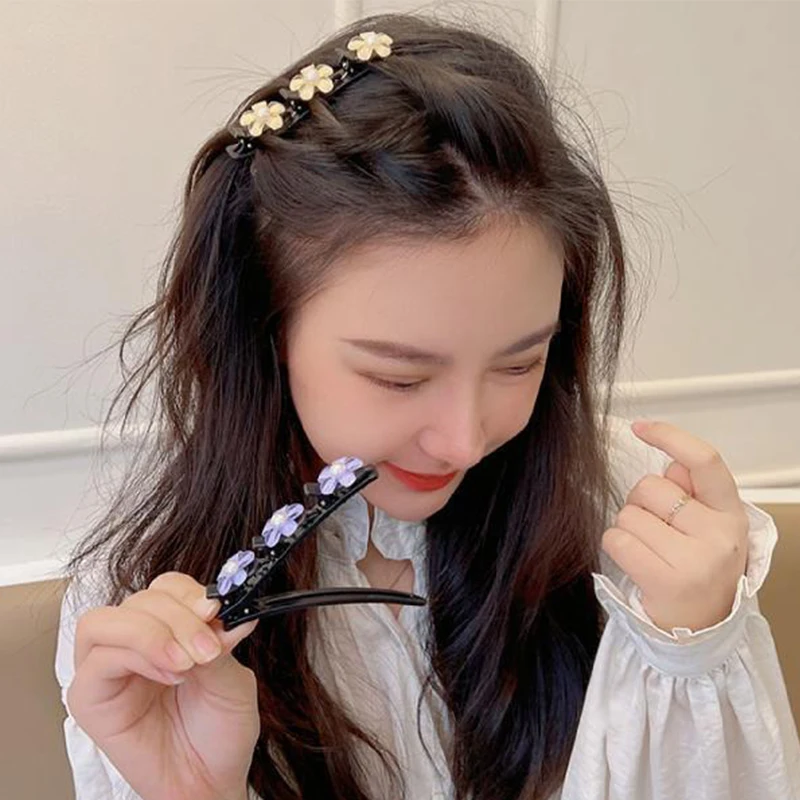 Цветок сверкающие кристаллы бабочки плетеные заколки для волос четырехлистный