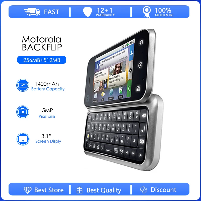 

Восстановленный Оригинальный Восстановленный телефон Motorola BACKFLIP Enzo Motus MB300, 3G, Motorola BACKFLIP, 3,0 дюйма, 1400 мАч