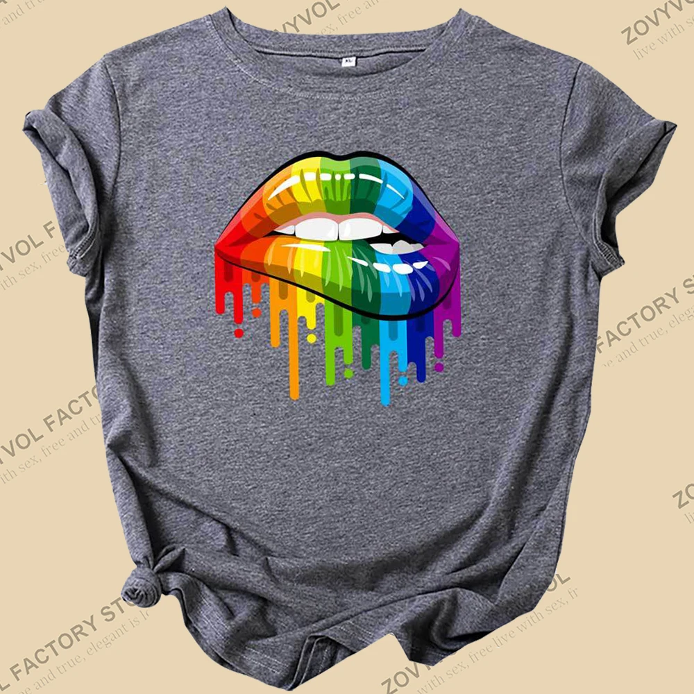

Rainbow Lips Print T Shirt Women Summer Harajuku T Shirt Fashion Graphic Tops Female T-shirt Kawaii Casual Tees Woman Clothing