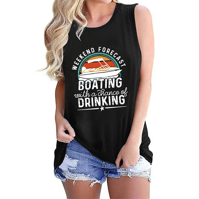

2023 new Europe and the United States hot summer women's spot weekend boating outing printed sleeveless T-shirt women