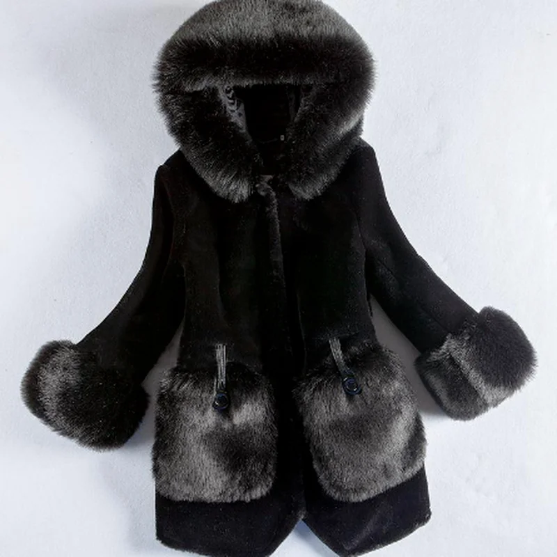 Imitation Rabbit Fur Coat Korean Winter Imitation Fur Coat Female Mid-length Coat Female Coat Fox Fur Collar Jackets for Women