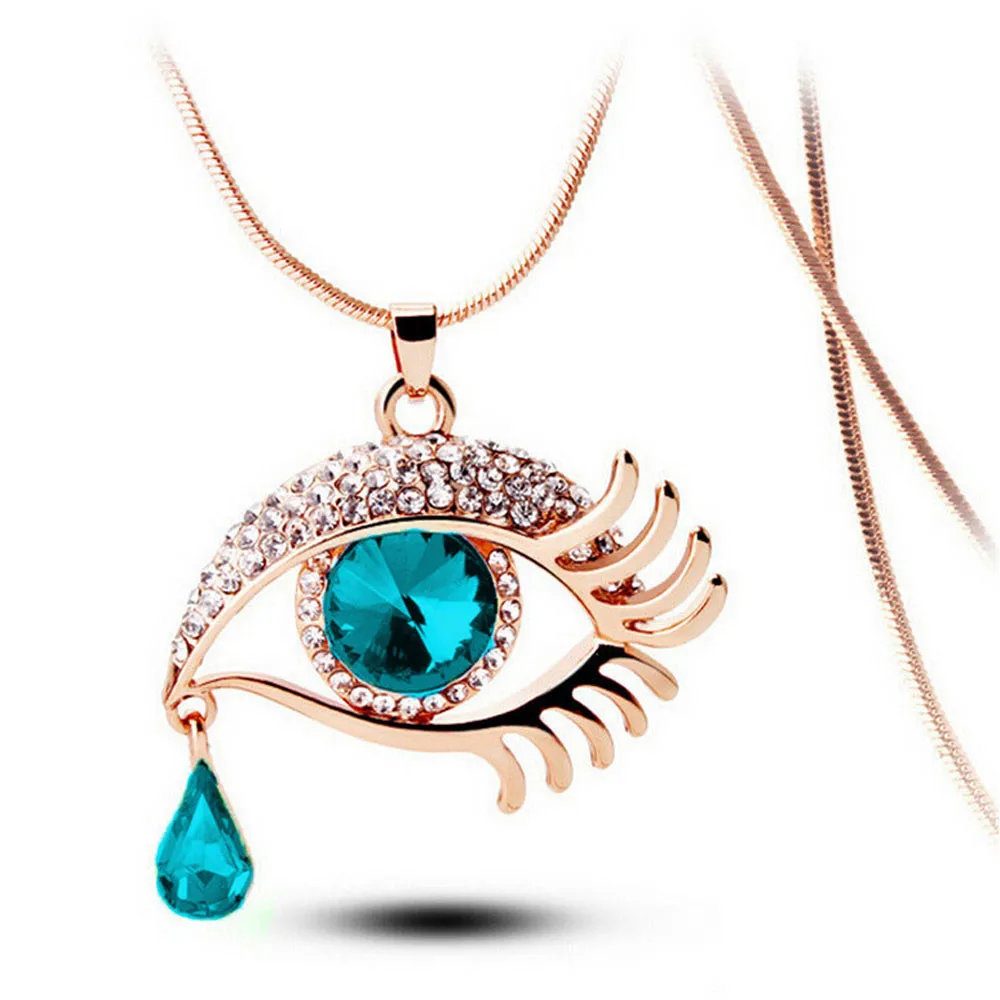 

necklace women jewelry long chain 2021 Fashion golden necklace choker Statement Magic Eye Crystal Tear Drop Eyelashes Necklaces