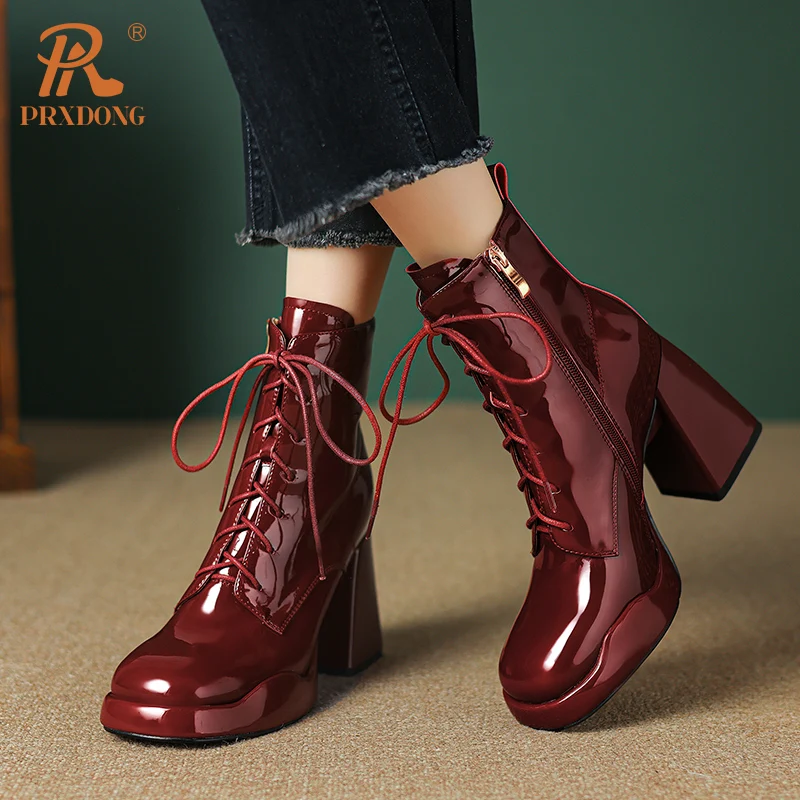 Женские ботильоны из натуральной кожи PRXDONG черные или абрикосовые на массивном