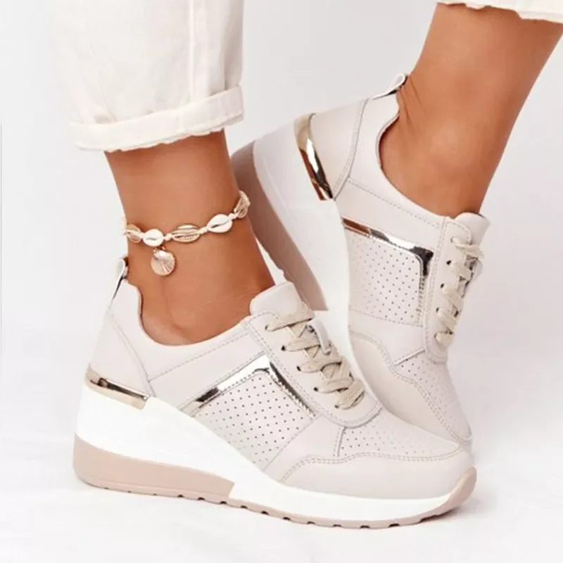 

2023New Women Sneakers Lace-Up Wedge Sports Shoes Women's Vulcanized Shoes Casual Platform Ladies Sneakers Comfy Females Sho