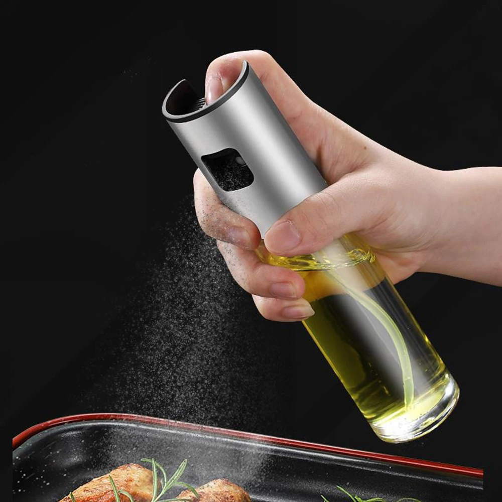 

100ML/200ML Stainless Steel Oil Spray Bottle Baking Olive Oil Storage Container Grill BBQ Sprayer Kitchen Cooking Picnic Tool