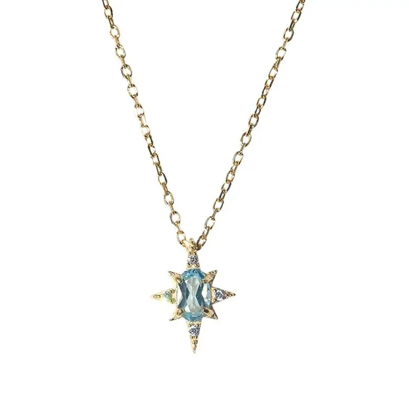 

People Starfish Erman Light Luxury Retro Blue Topaz Necklace S925 Silver Gem Simple Collar Chain Gift