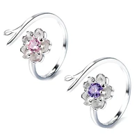 cute romantic sakura flower rings for women charm cubic ziron stone prong setting simple style open ring jewelry best gifts