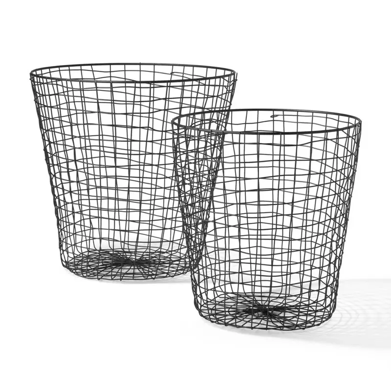 

Nordic Blush Woven Iron Wire Round Floor Storage Baskets, Large and Small, Set of 2