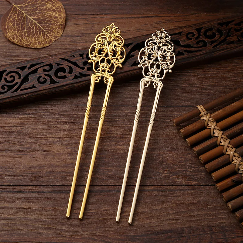 

Ancient Style Straight Hairpin Versatile Electrophoretic Electroplating U-shape Hairpin Creative Hollow Hair Accessories