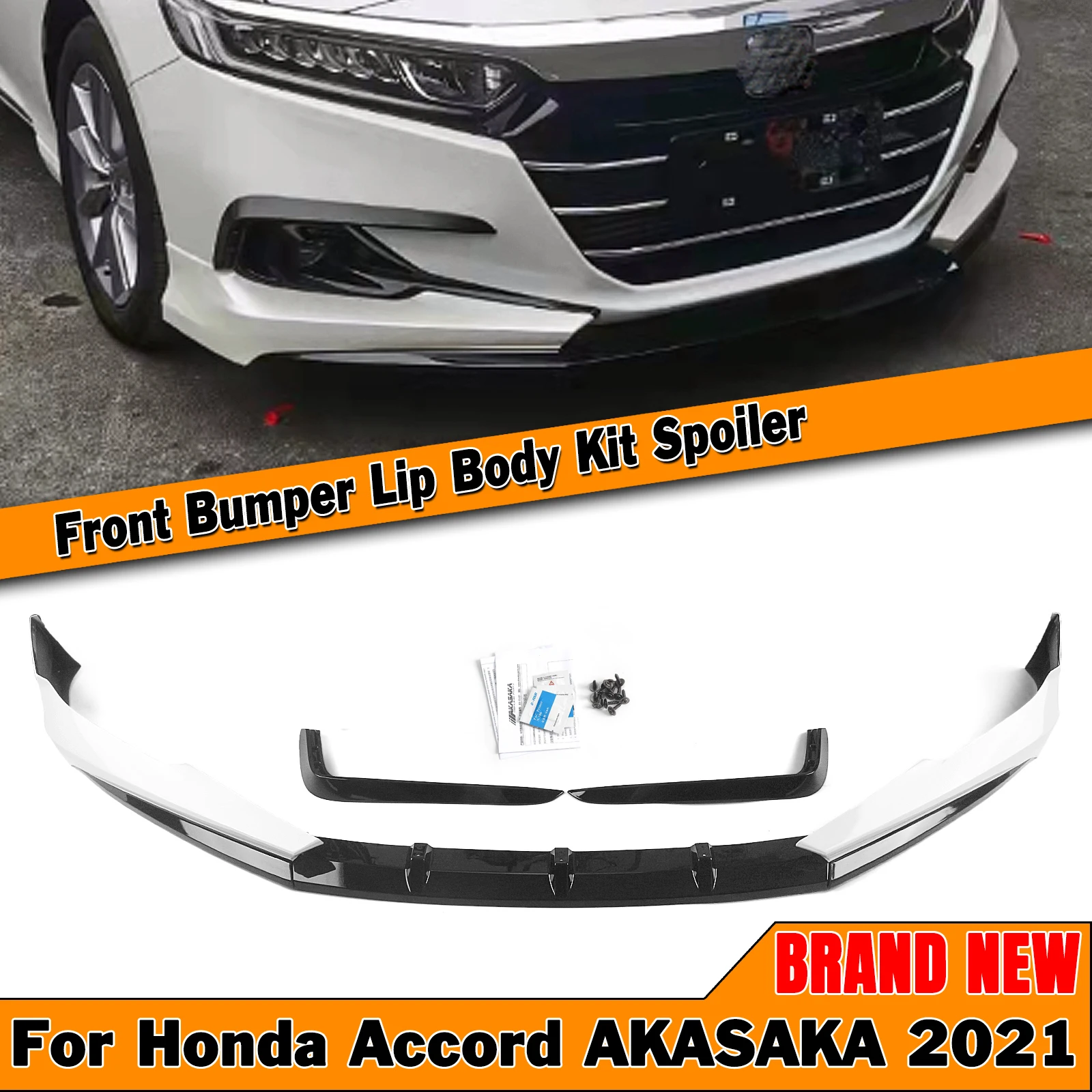 For Honda Accord 2021-2022 AKASAKA Body Kit Front Bumper Spoiler Lip+Fog Light Lamp Eyebrow Cover Trim White Air Splitter Canard