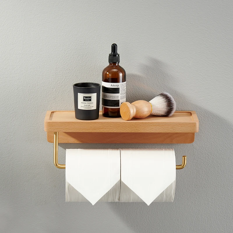 

Toilet Roll Holder Brass Wood Napkin Holder Tissue Box Toilet Paper Holders Home Wall-mounted Storage Rack Paper Towel Holder