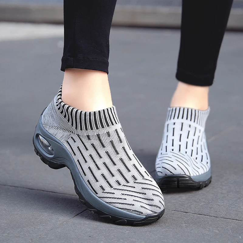 Womens Fashion Walking Shoes Slip on Socks Platform Nurse Sneaker Knitting Breathable Lightweight Shoes