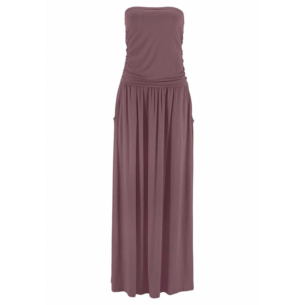 

Hot dress,Tube Top Dress Womens Bandeau Holiday Off Shoulder Long Dress Ladies Summer Solid Maxi Dress Sexy Satin Dress With One