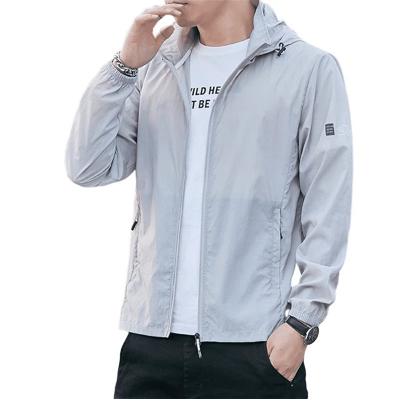 Куртка мужская со съемной шапкой тонкая простая ветрозащитная