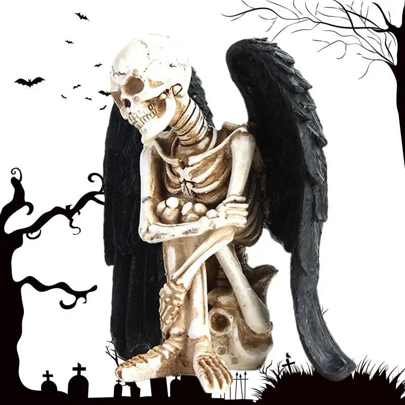 

Angel Wing Skull Statues Halloween Skeleton Figurines Home Decor Resin Skull Desk Halloween Home Decor For Halloween