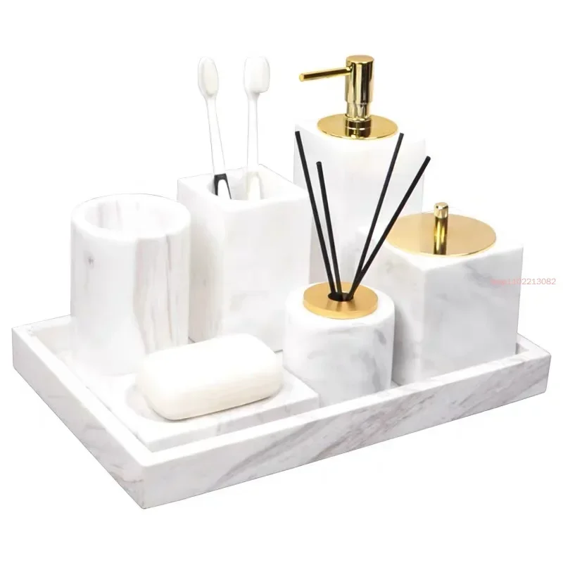 

Gargle Tray Swab Accessories Gifts Box Set Toothbrush Bathroom Holder Tissue Marble Soap Cups Cotton Dispensers/dishes Wedding