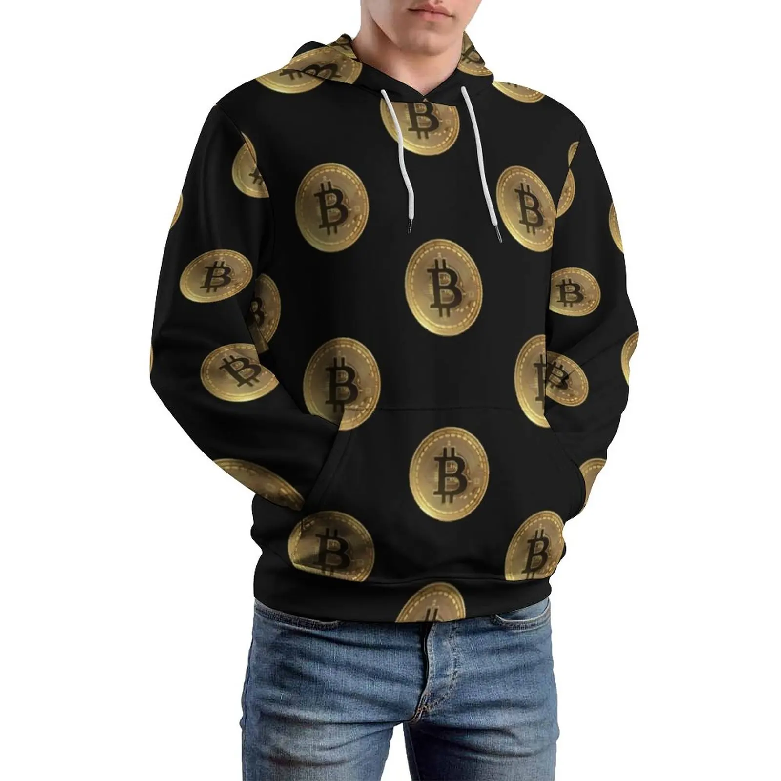 

Bitcoin Crypto Hoodie Gold Coin Print Men Autumn Hoodies Long Sleeve Loose Casual Pullover Hoodie Plus Size XXXL