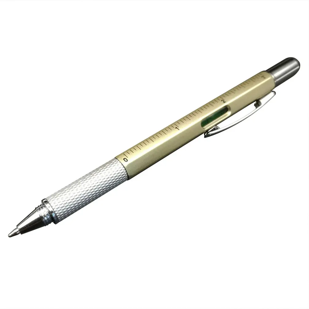 

6 in 1 Tech Tool Pen Multi-functional Screwdriver Tool Ruler Spirit Level Ballpoint Pen Stylus Flat-Head Phillips Screwdriver