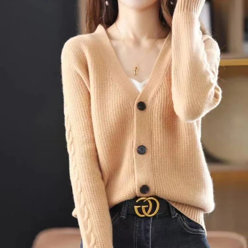 

#4056 черный, белый, зеленый, хаки, красный кардиган, свитер, пальто, женское теплое плотное однобортное вязаное пальто с V-образным вырезом, жен...