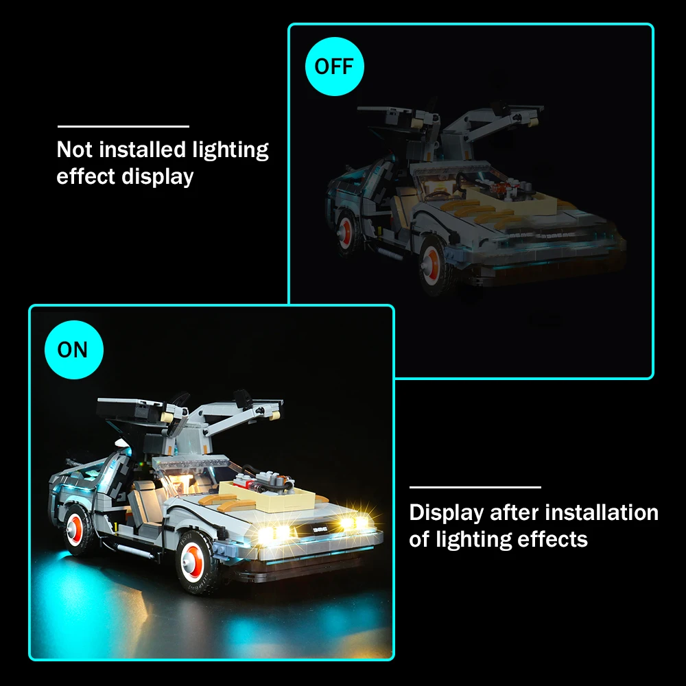 LocoLee LED Light Set For 10300 Creator Delorean Back to the Future Time Machine Car Model Building Blocks Toy Only Lighting Kit images - 6