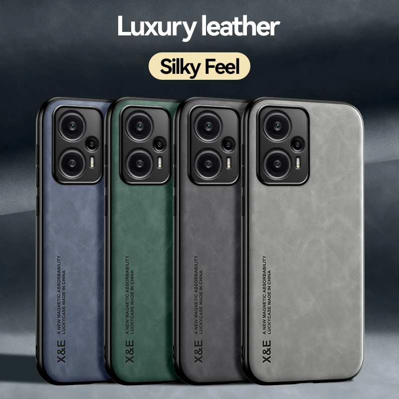 

For Xiaomi Redmi Note 12 Turbo Case Luxury Leather Texture Silky Feel Cover With Magnetic Attaction inside For POCO F5
