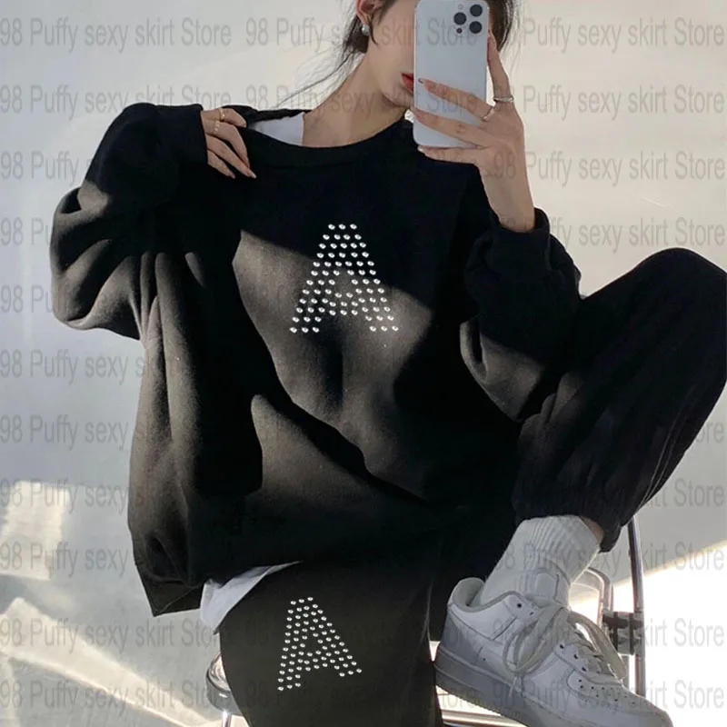 

Комплект из 2 предметов, модные блестящие свитшоты Y2k с 26 буквенным принтом, готические женские Модные свитшоты в стиле хип-хоп для пары