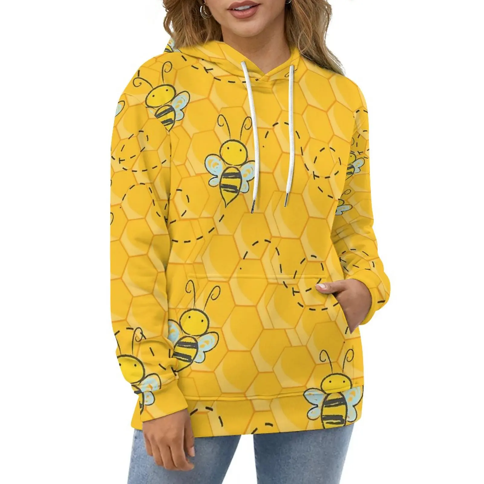 

Hives Print Hoodies Honey Bee Street Fashion Casual Hoodie Long Sleeve Y2k Pattern Hooded Sweatshirts Birthday Gift