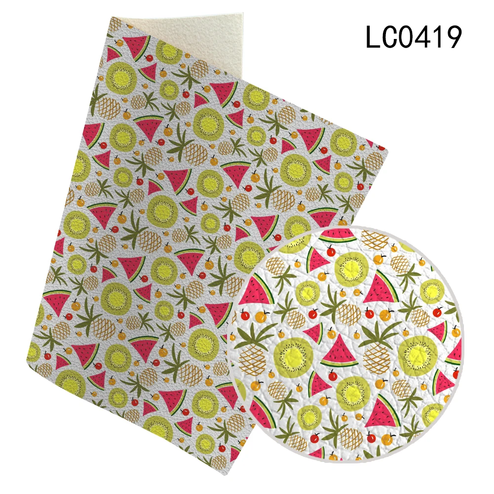 

Synthetic Leather Fruit Flower Printed For Litchi Faux DIY Earrings Bows Jewelry Craft 30X136CM