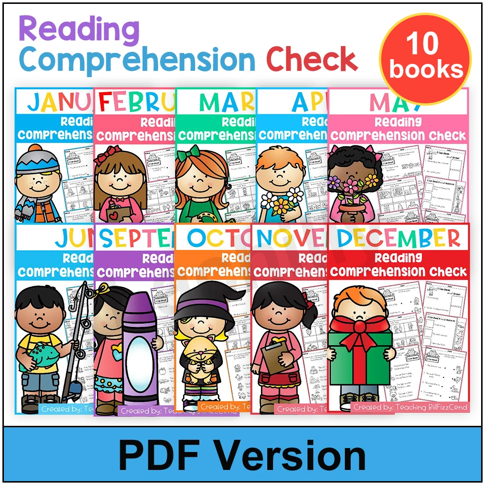 

10 books Reading Comprehension Check- toddler English practice homework worksheet kindergarten first grade