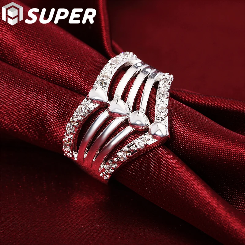 

925 Sterling Silver AAAAA Zircon Five Lines Ring For Women Man Fashion Wedding Engagement Party Gift Charm Jewelry