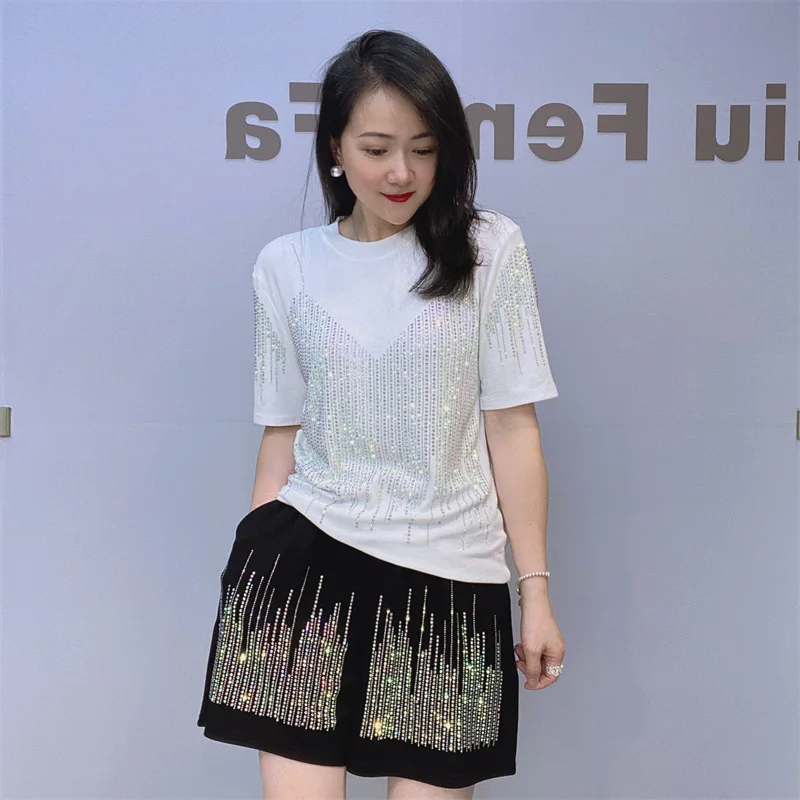 Женская летняя футболка с круглым вырезом и шорты коротким рукавом комплект из