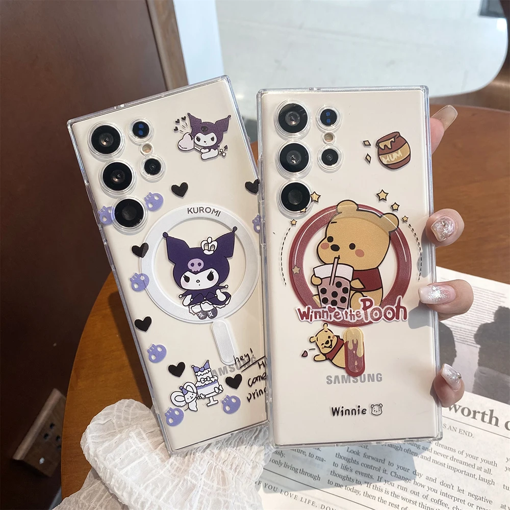 Чехол для телефона Kuromi Винни-Пух Magsafe с магнитным кронштейном Samsung Galaxy S21 S22 S23 S24 FE