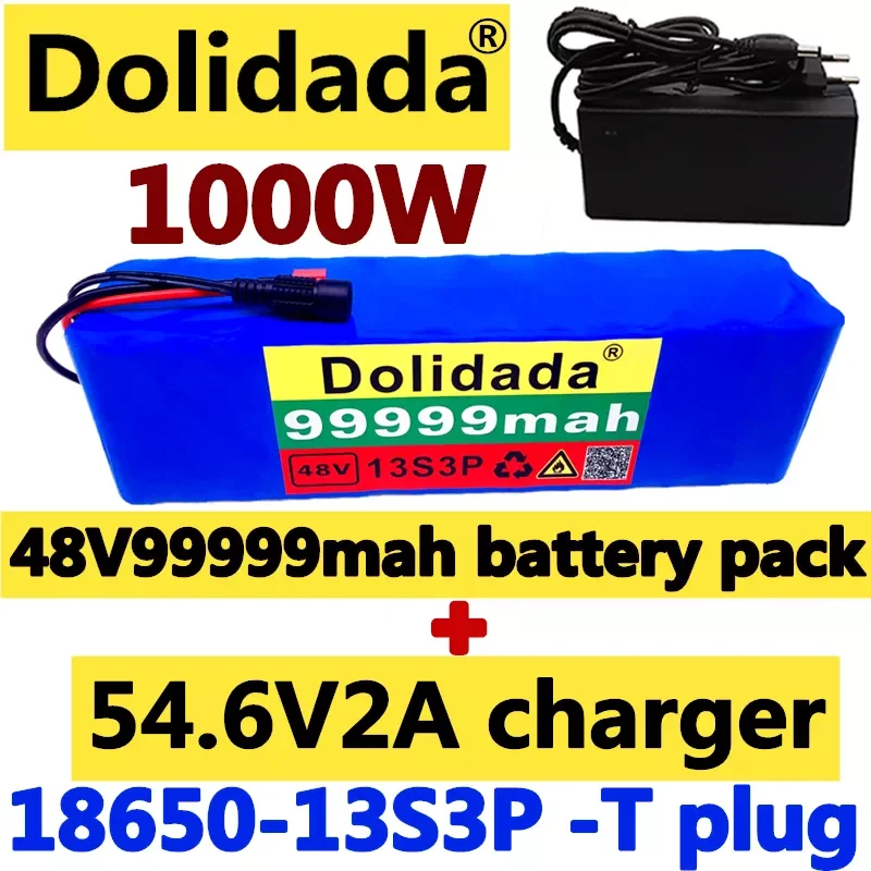 

48V 99.999Ah 1000w 13S3P 48V Lithium ion Battery Pack 99999mah For 54.6v Electric bicycle Scooter with BMS with charger