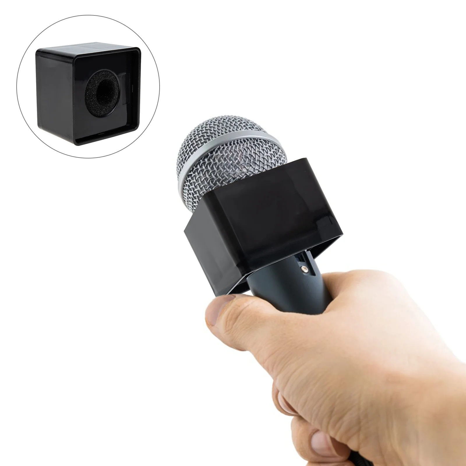 

2Pcs ABS Square Cube Mic Station Logos Interview TV Station Mic Station Logos Black