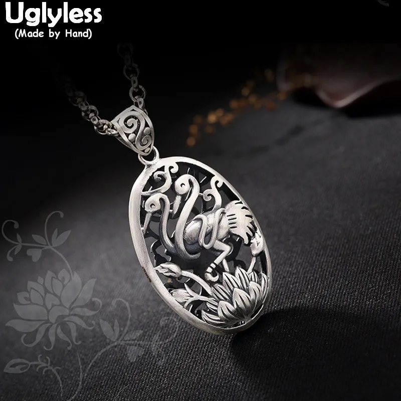 

Uglyless 100% Настоящее чистое серебро 990 ручной работы подвески Фламинго ожерелья без цепи полые птицы тайская серебряная подвеска журавль ювел...