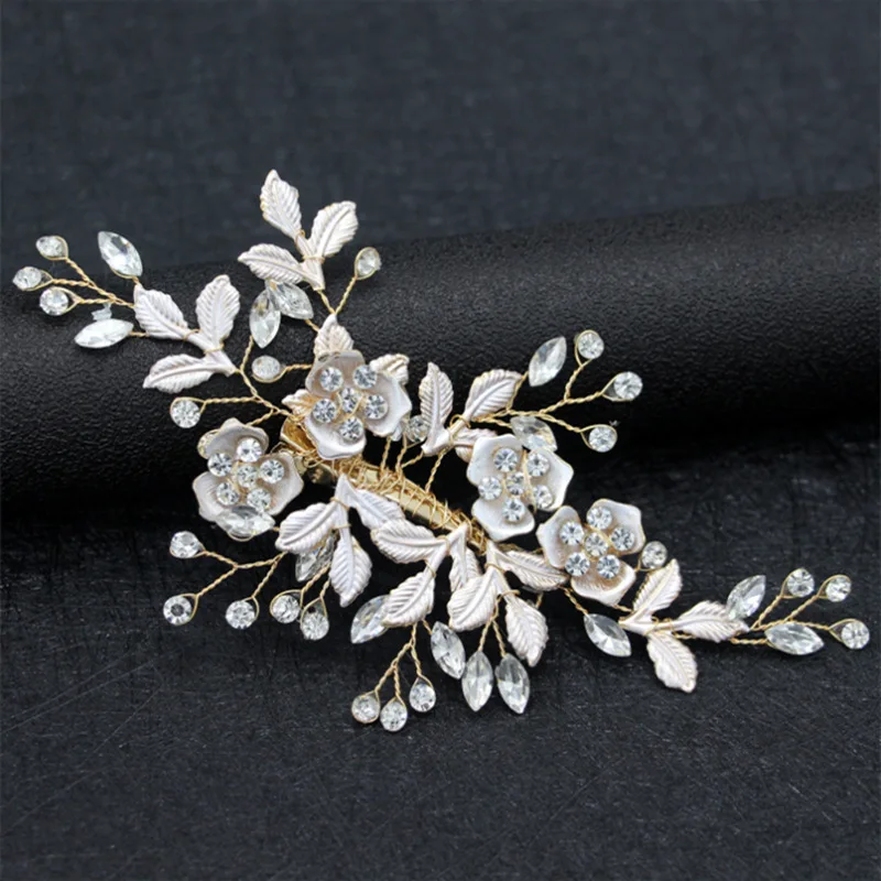 

YW GAIRU European And American Golden Leaf Hairpin Handmade Edge Clip Headdress Flower Bridal Crown Hair Accessories Jewelry